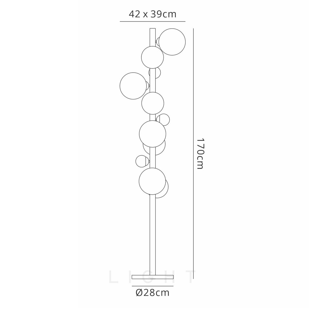Shute 11lt Floor Lamp in Satin Gold & Iridescent Plated Glass