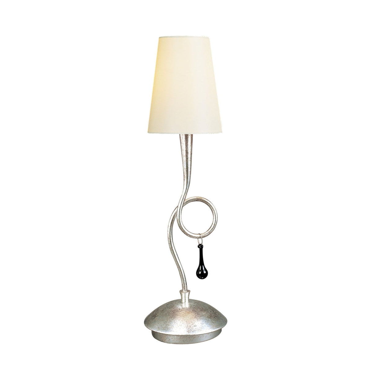 Paola Table Lamp In Painted Silver & Black With Cream Fabric Shade