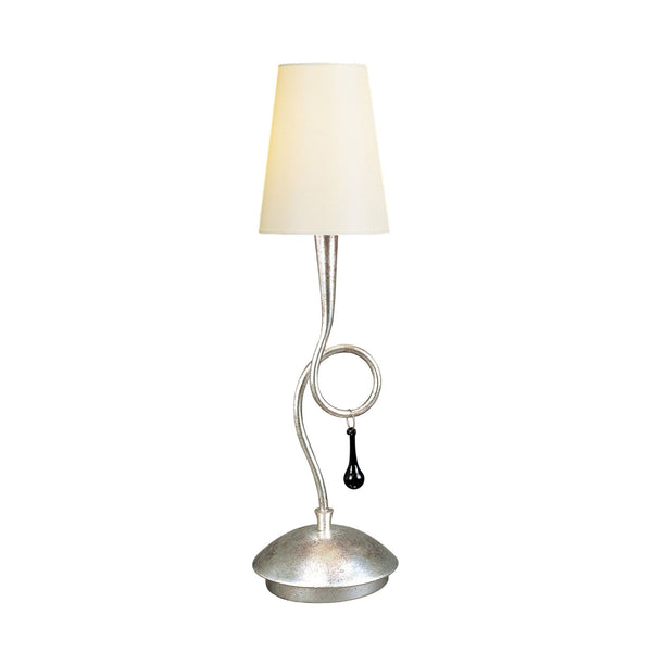 Paola Table Lamp In Painted Silver & Black With Cream Fabric Shade
