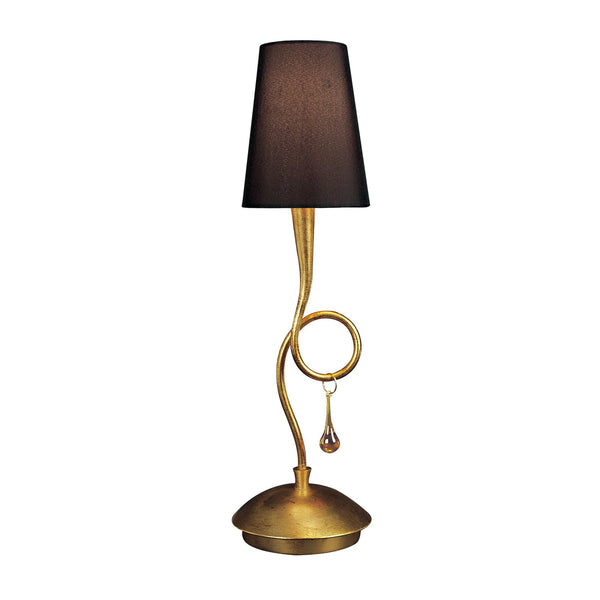 Paola Table Lamp In Painted Gold & Amber With Black Fabric Shade