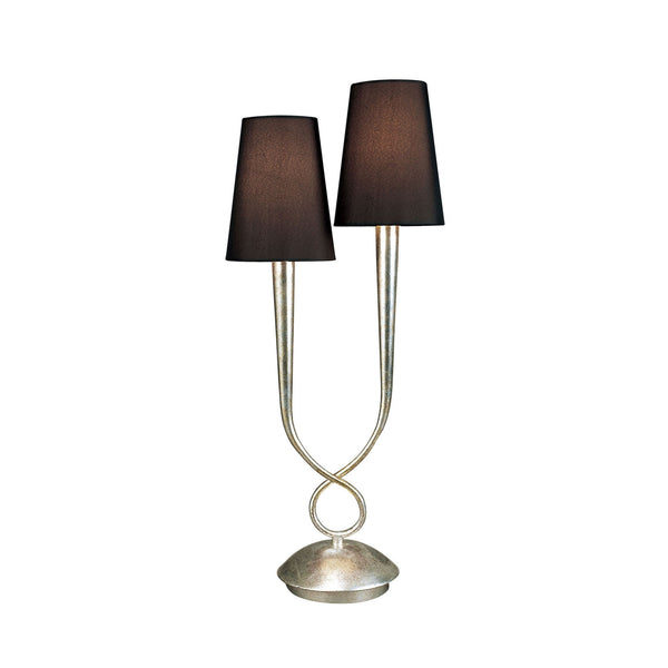 Paola Twin Table Lamp In Painted Silver With Black Fabric Shades