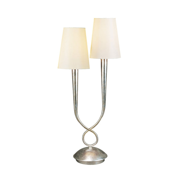Paola Twin Table Lamp In Painted Silver With Cream Fabric Shades