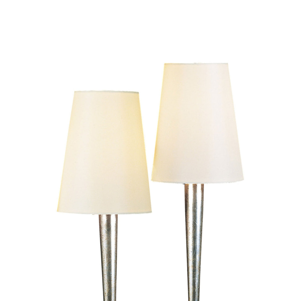 Paola Twin Table Lamp In Painted Silver With Cream Fabric Shades