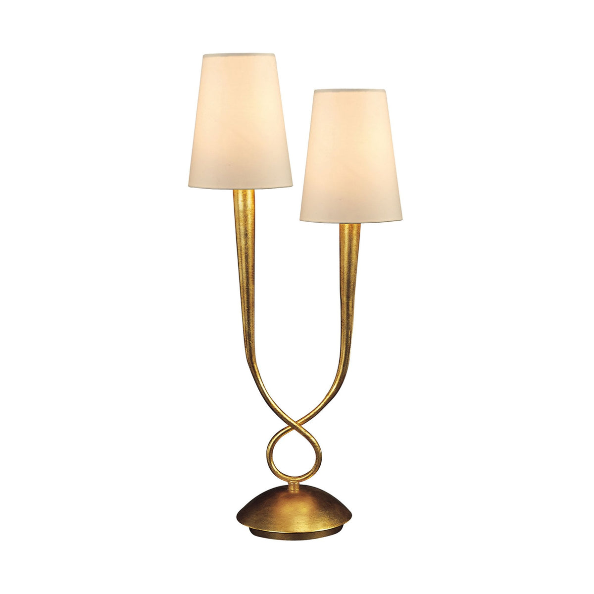 Paola Twin Table Lamp In Painted Gold With Cream Fabric Shades