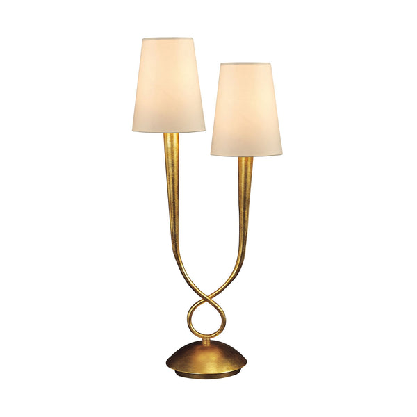 Paola Twin Table Lamp In Painted Gold With Cream Fabric Shades