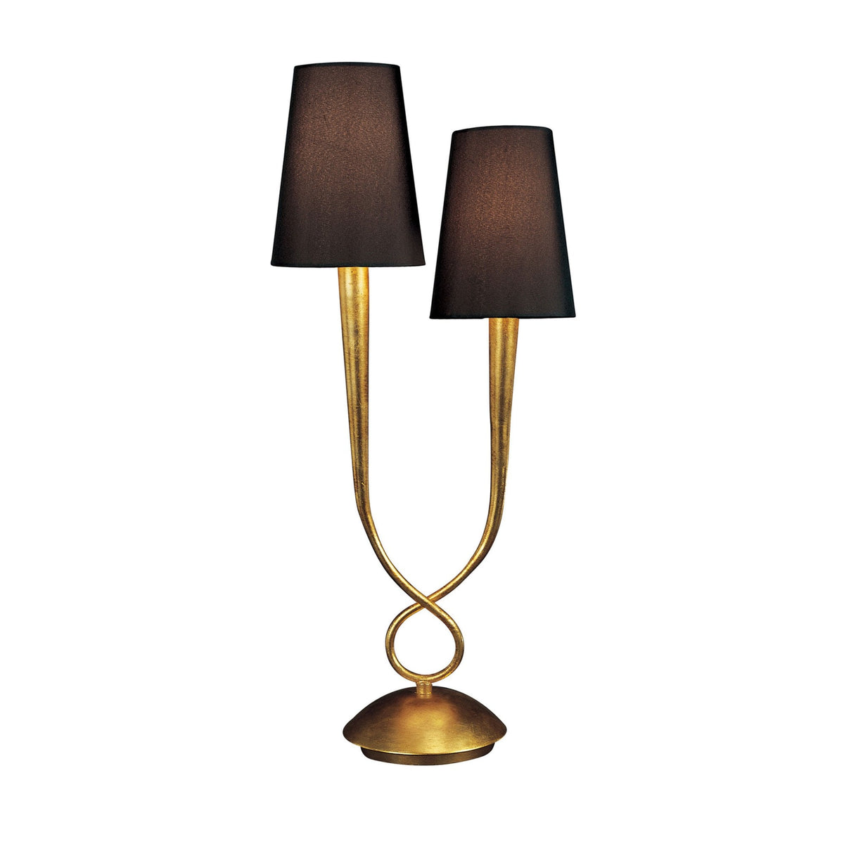 Paola Twin Table Lamp In Painted Gold With Black Fabric Shades