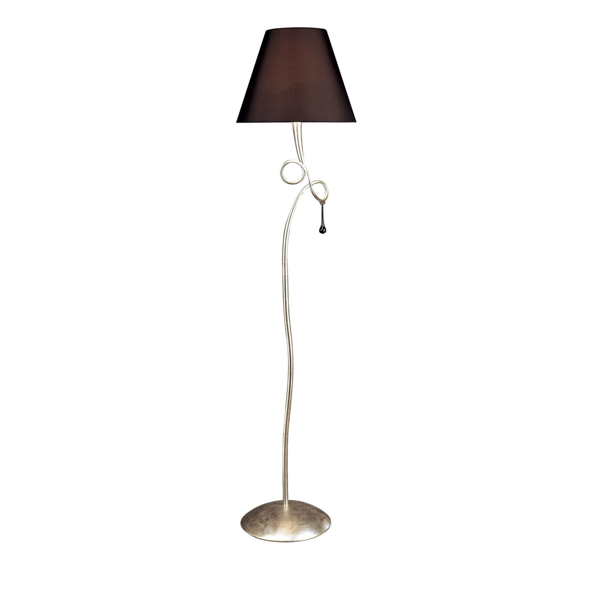 Paola Floor Lamp In Painted Silver & Black With Black Fabric Shade