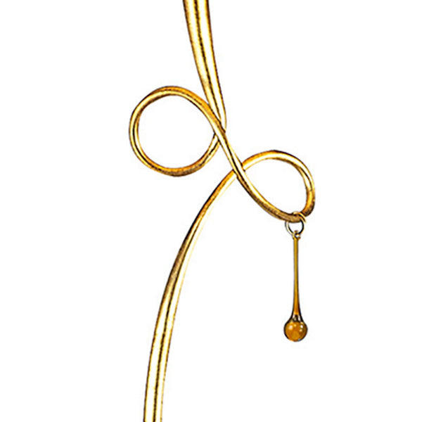 Paola Floor Lamp In Painted Gold & Amber With Cream Fabric Shades