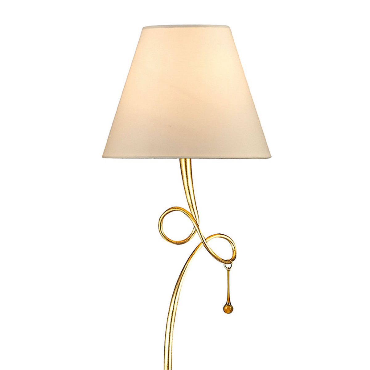 Paola Floor Lamp In Painted Gold & Amber With Cream Fabric Shades