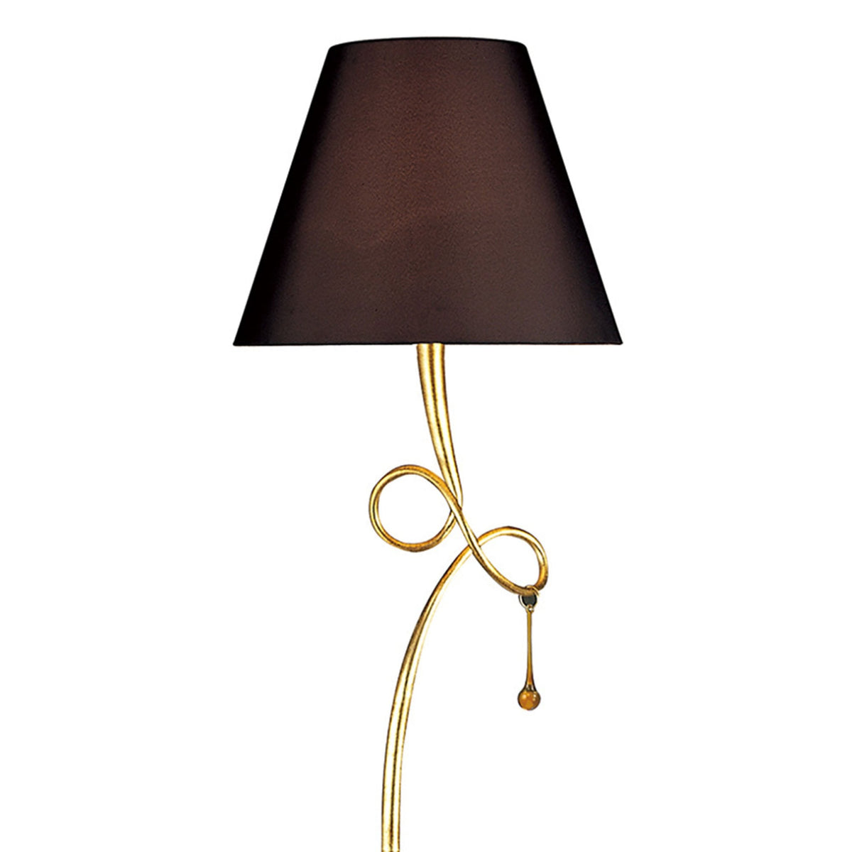 Paola Floor Lamp In Painted Gold & Amber With Black Fabric Shades