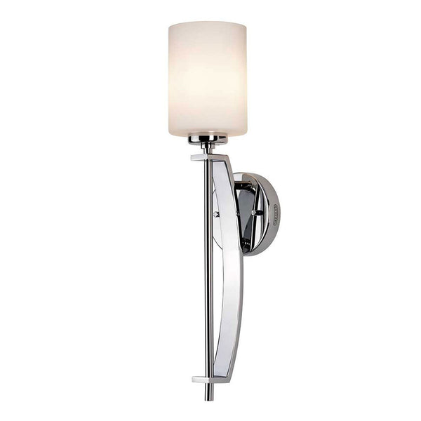 Taylor Long Single IP44 Wall Light in Polished Chrome with Opal Etched Glass