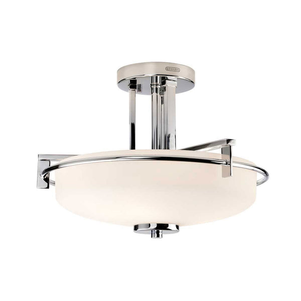 Taylor IP44 Semi Flush Ceiling Light in Polished Chrome with Opal Etched Glass