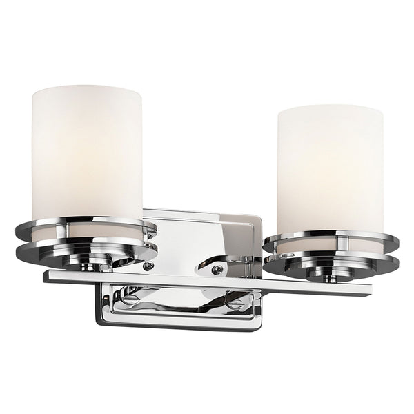 Hendrik Twin IP44 Wall Light in Polished Chrome with Satin Etched Opal Glass