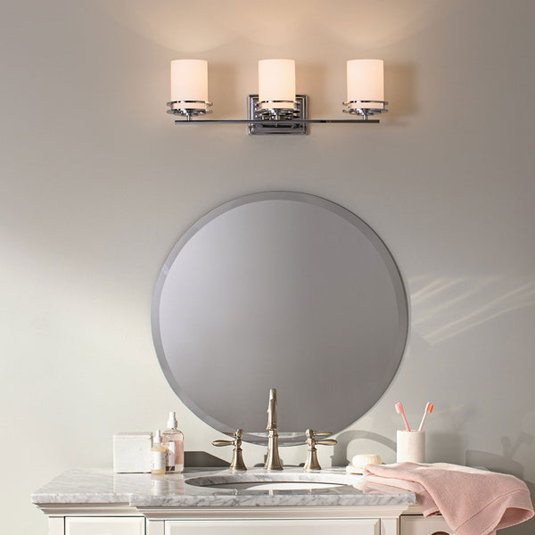 Hendrik Triple IP44 Wall Light in Polished Chrome with Satin Etched Opal Glass