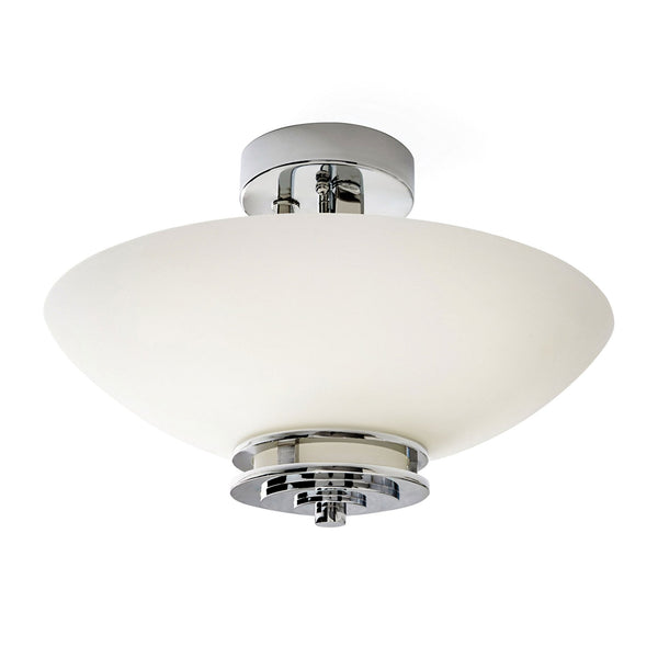 Hendrik IP44 Semi Flush Ceiling Light in Polished Chrome with Satin Etched Opal Glass