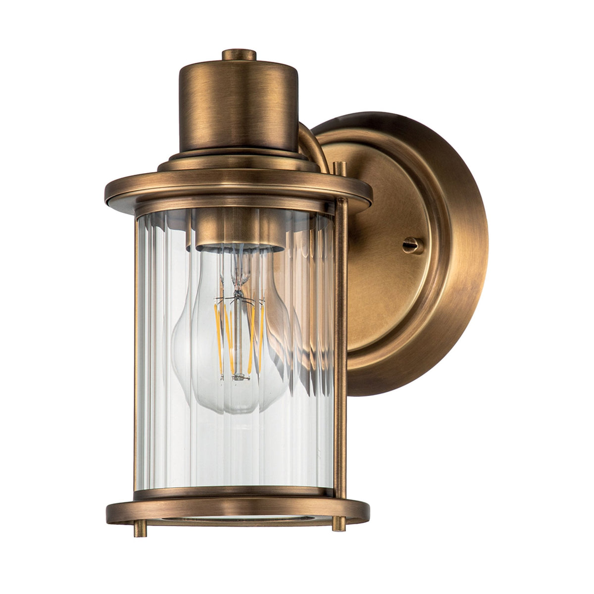 A front view of the bronze nautical wall light, unlit. 