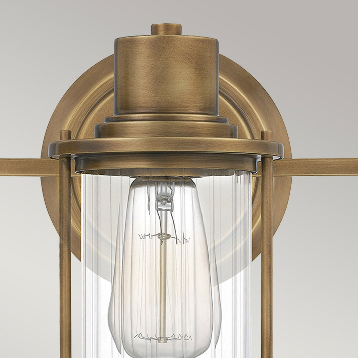 Riggs IP44 Triple Wall Light in Weathered Brass with Clear Ribbed Glass