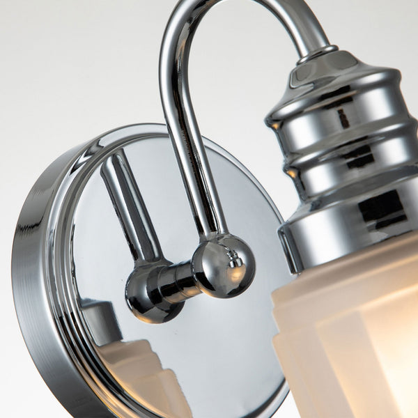 Swell Single IP44 Wall Light in Polished Chrome with Frosted Glass