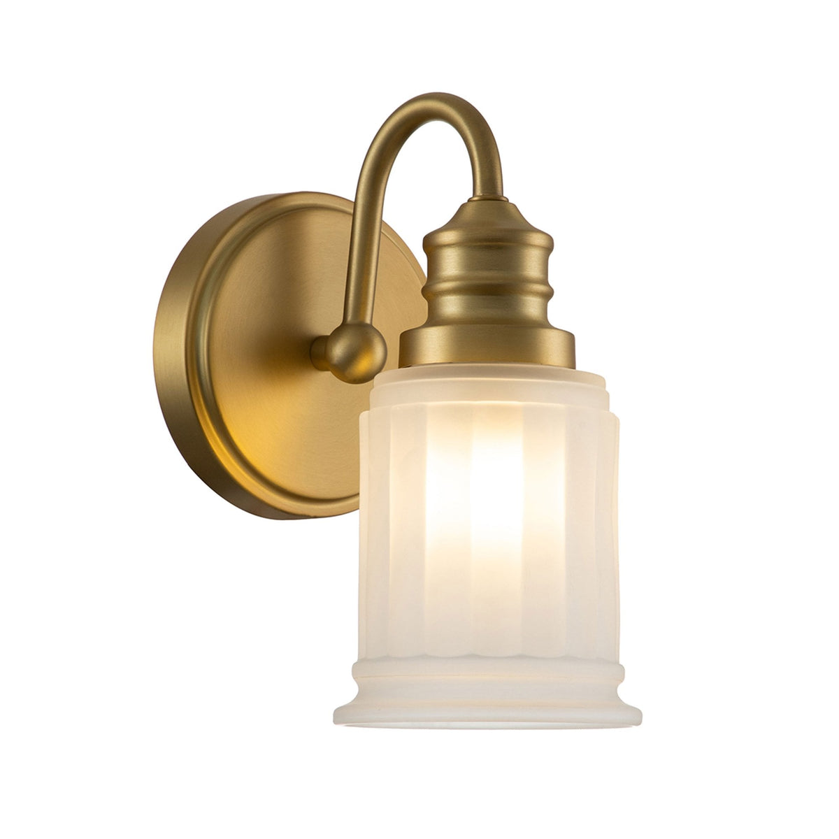 Swell Single IP44 Wall Light in Burnished Brass with Frosted Glass