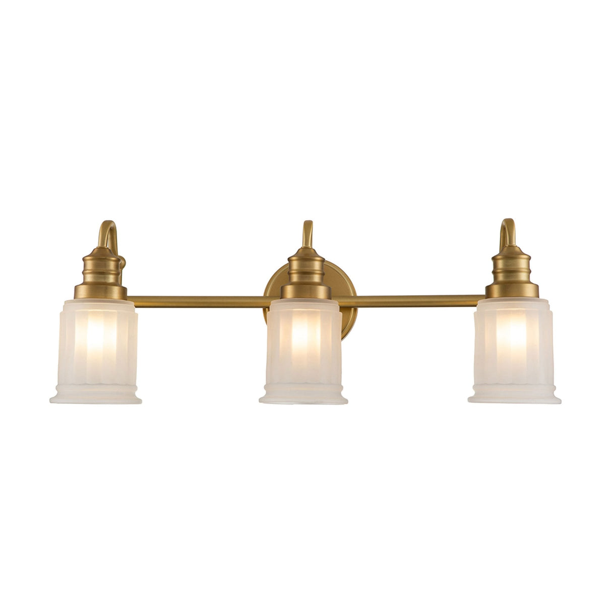 Swell Triple IP44 Wall Light in Burnished Brass with Frosted Glass