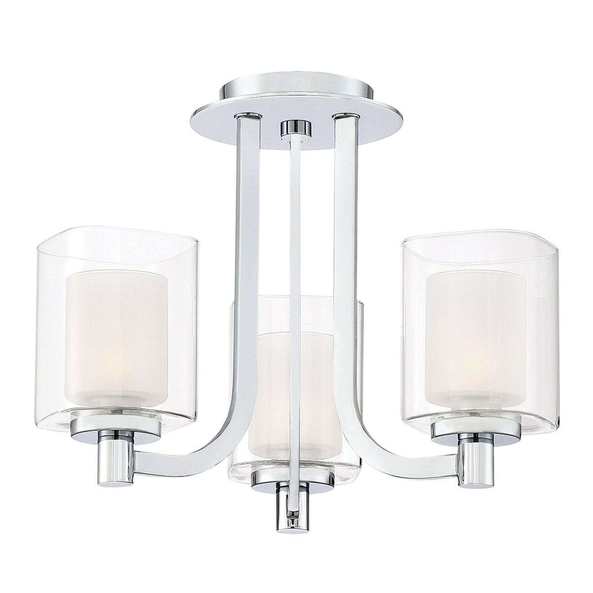 Kolt Triple IP44 Semi Flush Ceiling Light in Polished Chrome with Opal and Clear Glass Shades
