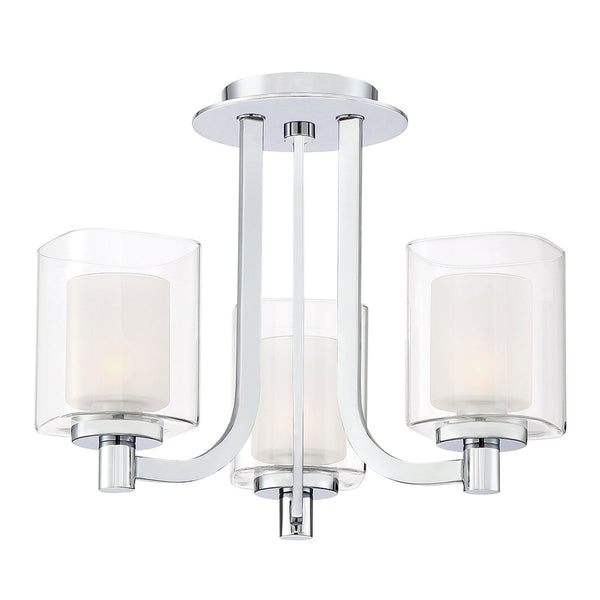 Kolt Triple IP44 Semi Flush Ceiling Light in Polished Chrome with Opal and Clear Glass Shades