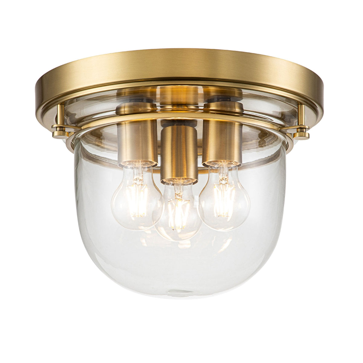 Whistling IP44 Ceiling Light in Brushed Brass with Clear Glass Shade
