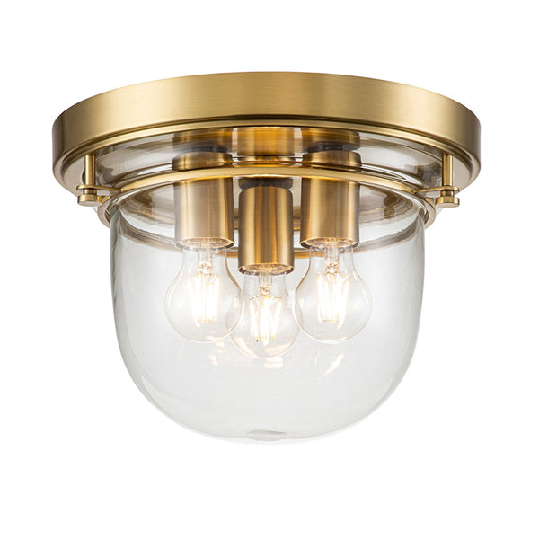 Whistling IP44 Ceiling Light in Brushed Brass with Clear Glass Shade