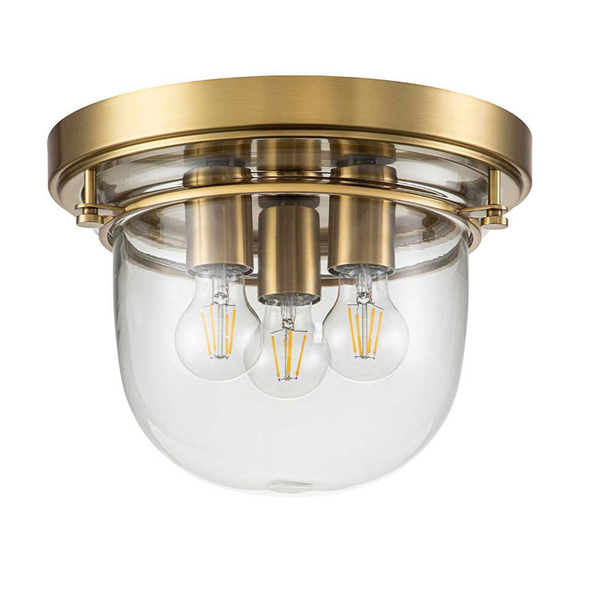 Whistling IP44 Ceiling Light in Brushed Brass with Clear Glass Shade