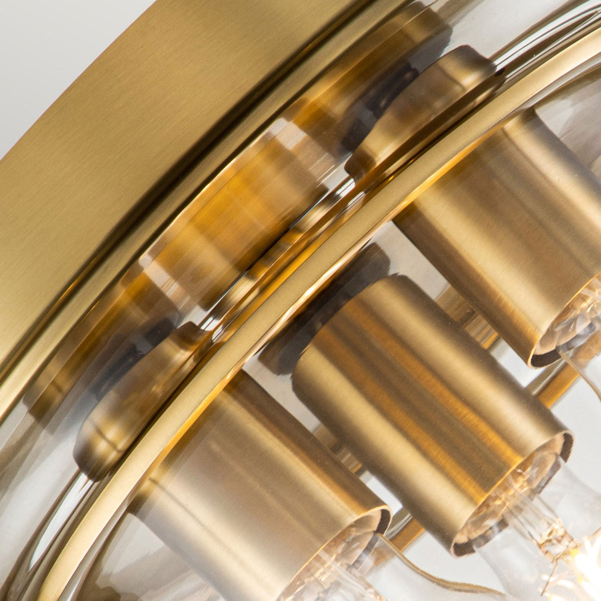 Whistling IP44 Ceiling Light in Brushed Brass with Clear Glass Shade