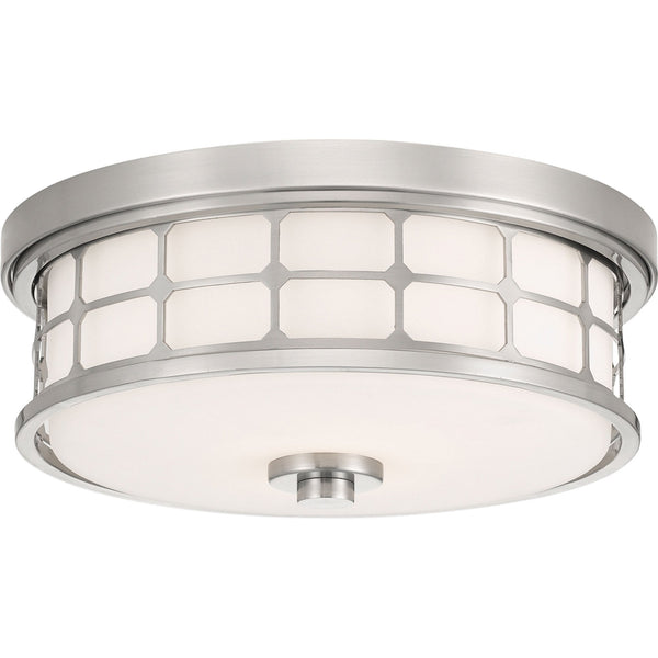Guardian IP44 Ceiling Light in Brushed Nickel with Opal Glass Shade