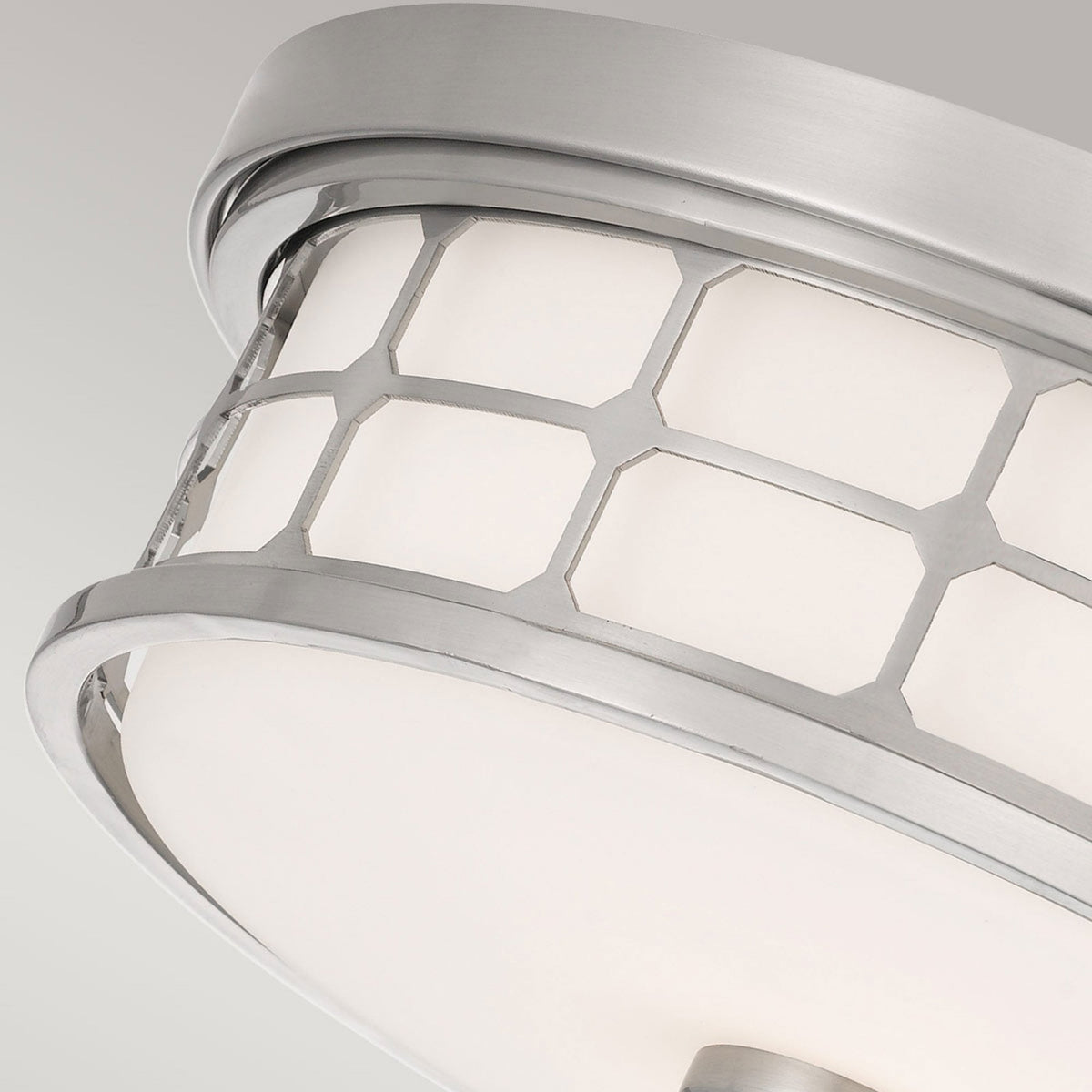 Guardian IP44 Ceiling Light in Brushed Nickel with Opal Glass Shade