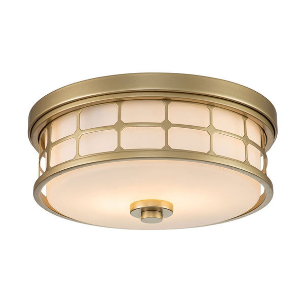 Guardian IP44 Ceiling Light in Painted Natural Brass with Opal Glass Shade