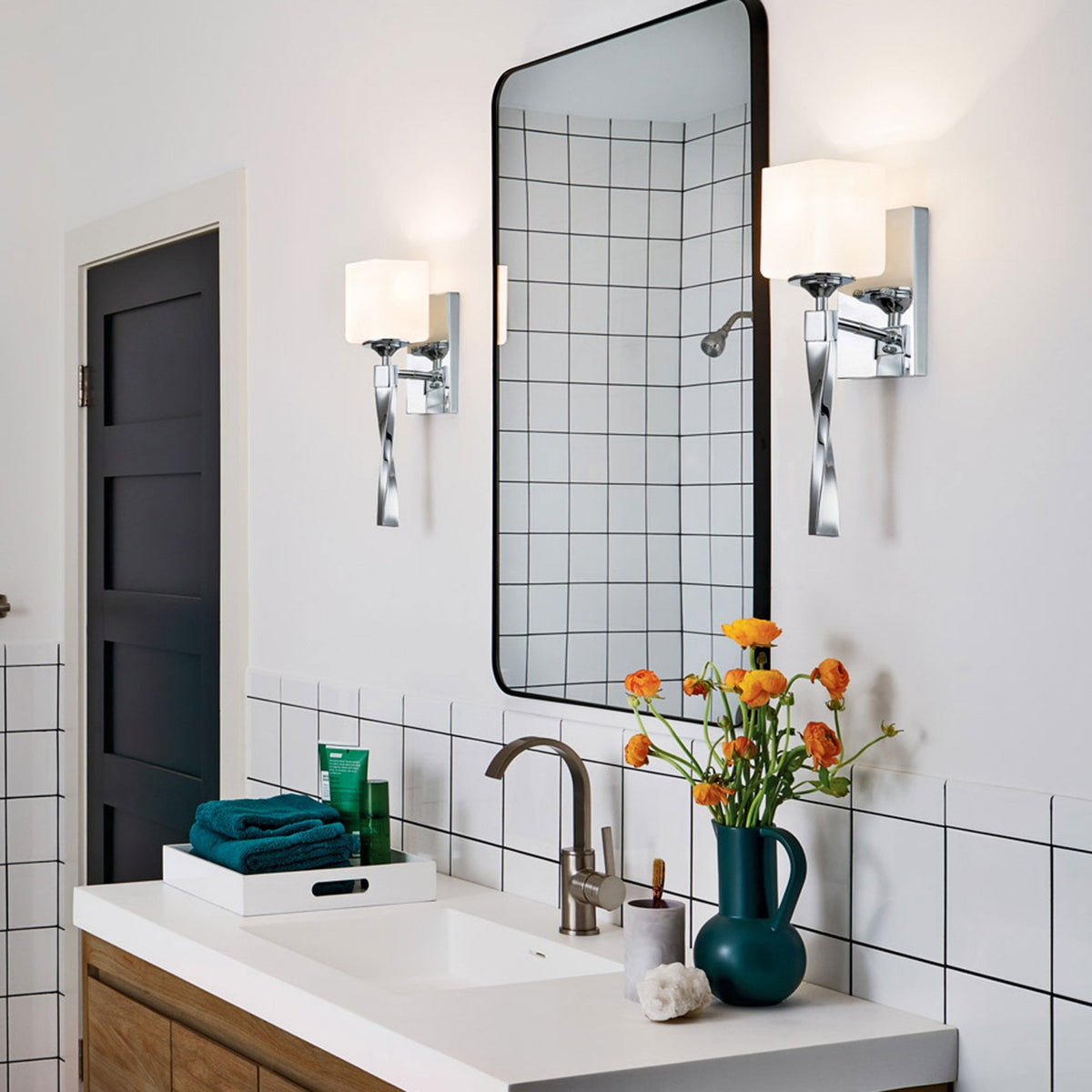 Marette IP44 Wall Light in Polished Chrome with Opal Glass Shade