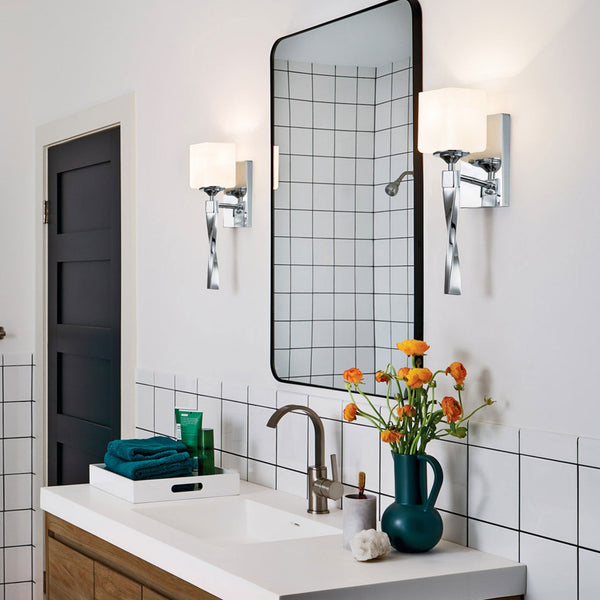 Marette IP44 Wall Light in Polished Chrome with Opal Glass Shade