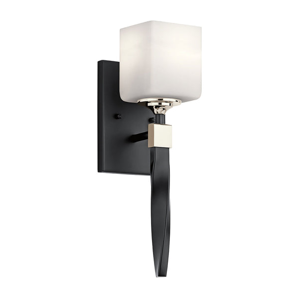 Marette IP44 Wall Light in Black with Opal Glass Shade