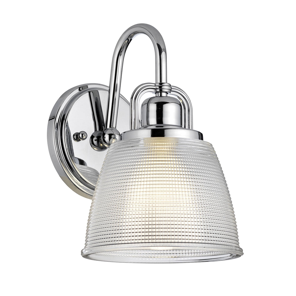 Dublin IP44 Wall Light in Polished Chrome with Pressed Glass Shade