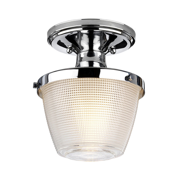 Dublin IP44 Semi Flush Ceiling Light in Polished Chrome with Pressed Glass Shade