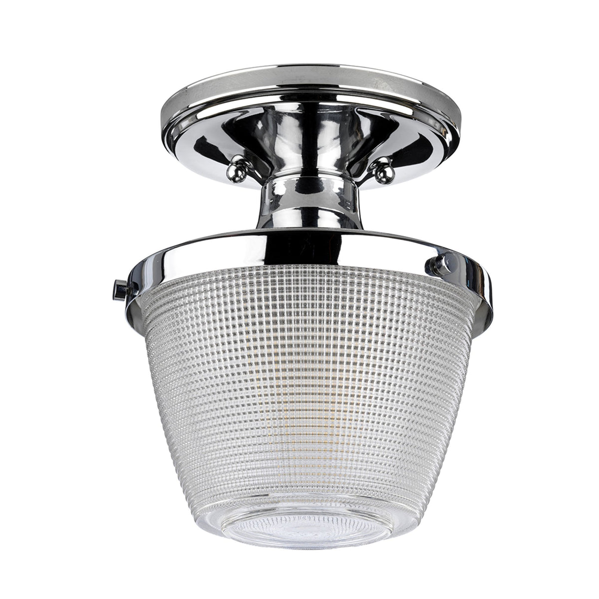 Dublin IP44 Semi Flush Ceiling Light in Polished Chrome with Pressed Glass Shade