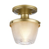 Dublin IP44 Semi Flush Ceiling Light in Painted Natural Brass with Pressed Glass Shade