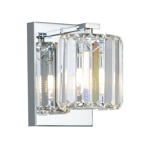 Divine Single IP44 Wall Light in Polished Chrome with Crystal Glass Slats