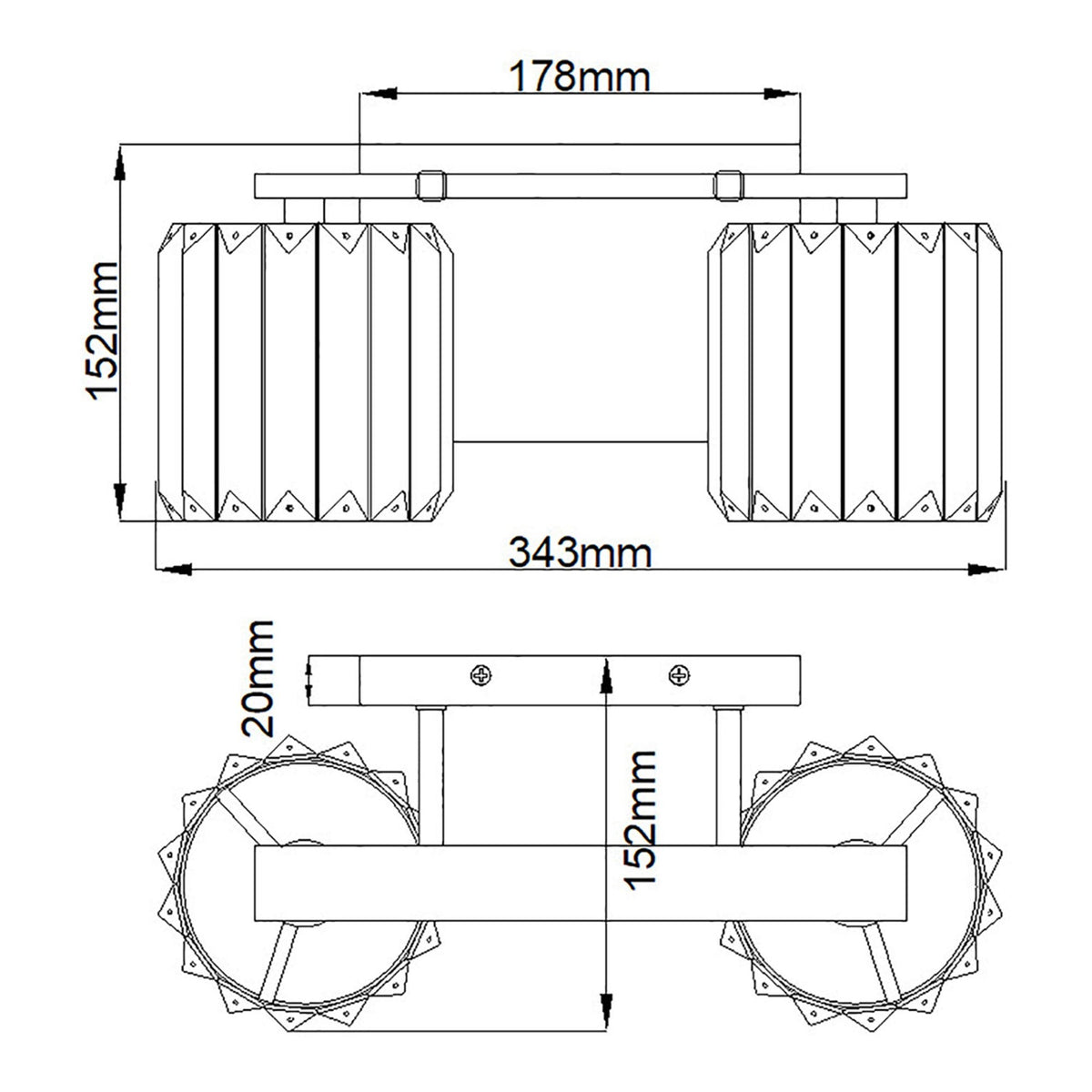 Divine Twin IP44 Wall Light in Polished Chrome with Crystal Glass Slats