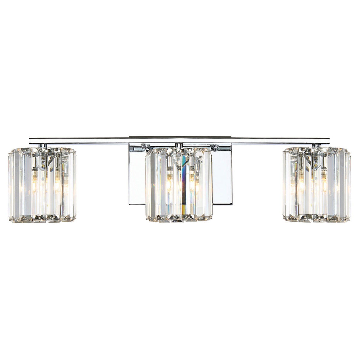 Divine Triple IP44 Wall Light in Polished Chrome with Crystal Glass Slats