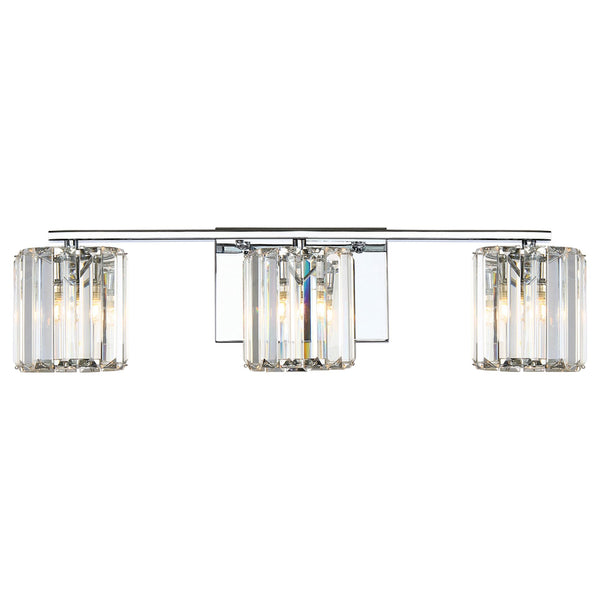 Divine Triple IP44 Wall Light in Polished Chrome with Crystal Glass Slats