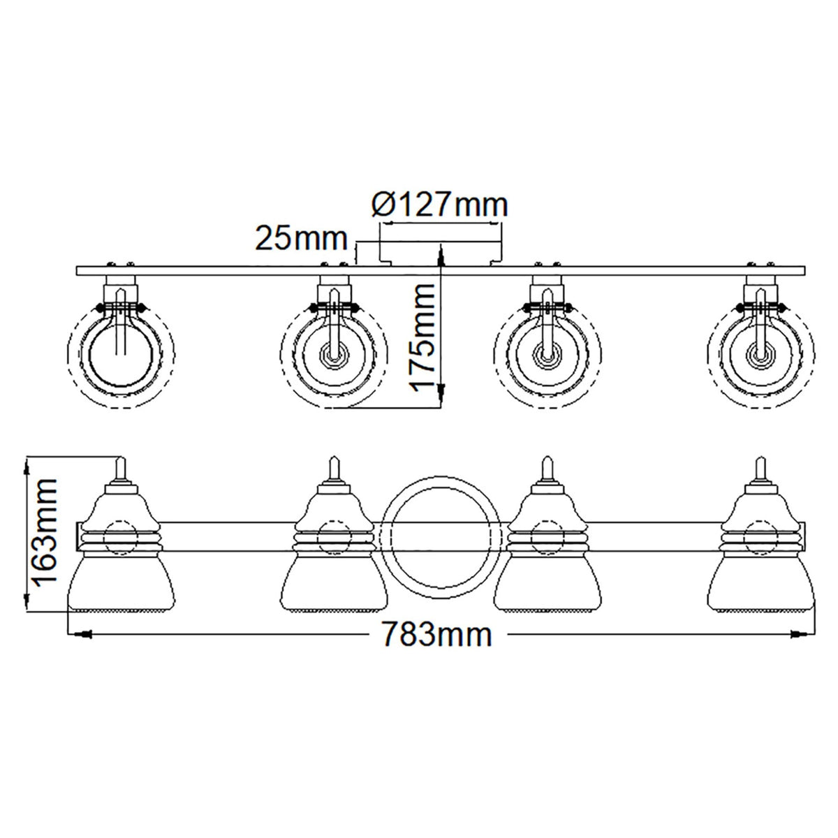 Talland Quadruple IP44 Wall Light in Polished Chrome with Clear Glass Shades