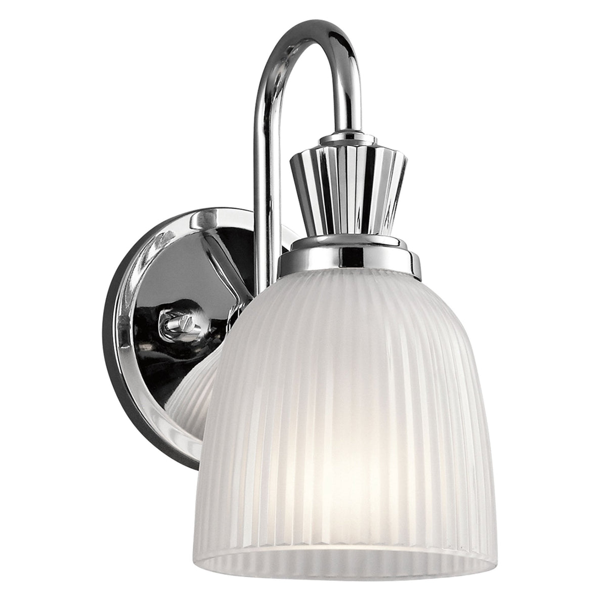 Cora Single IP44 Wall Light in Polished Chrome with Ribbed Opal Etched Glass Shade