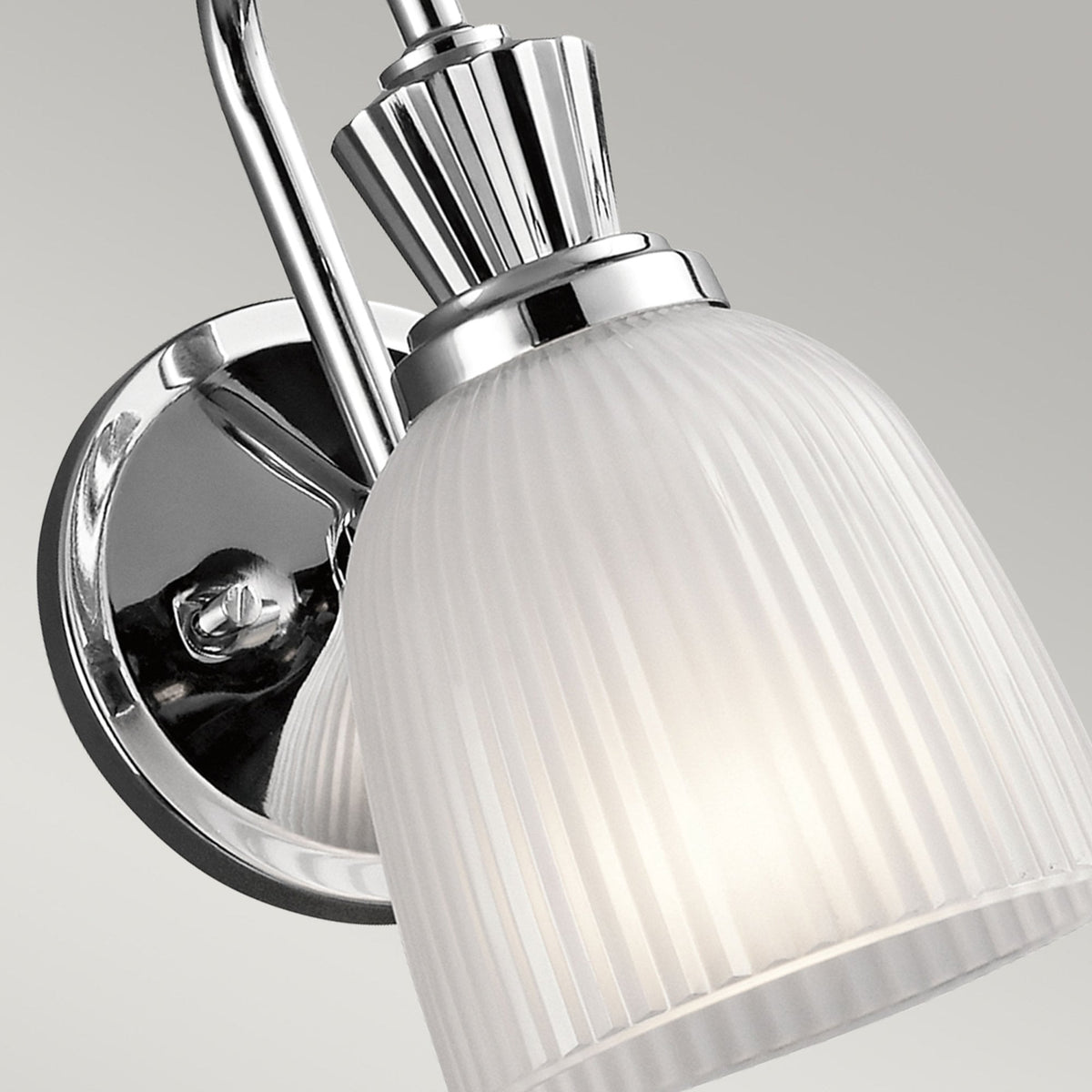 Cora Single IP44 Wall Light in Polished Chrome with Ribbed Opal Etched Glass Shade