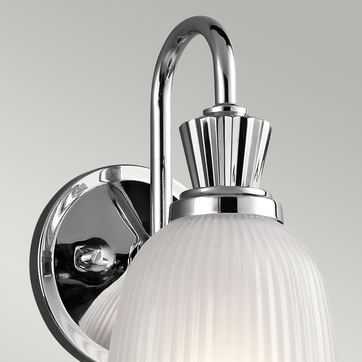 Cora Single IP44 Wall Light in Polished Chrome with Ribbed Opal Etched Glass Shade