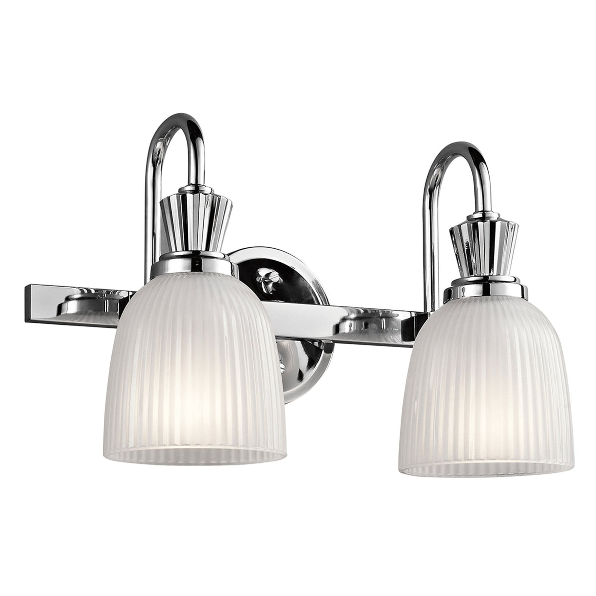 Cora Twin IP44 Wall Light in Polished Chrome with Ribbed Opal Etched Glass Shades
