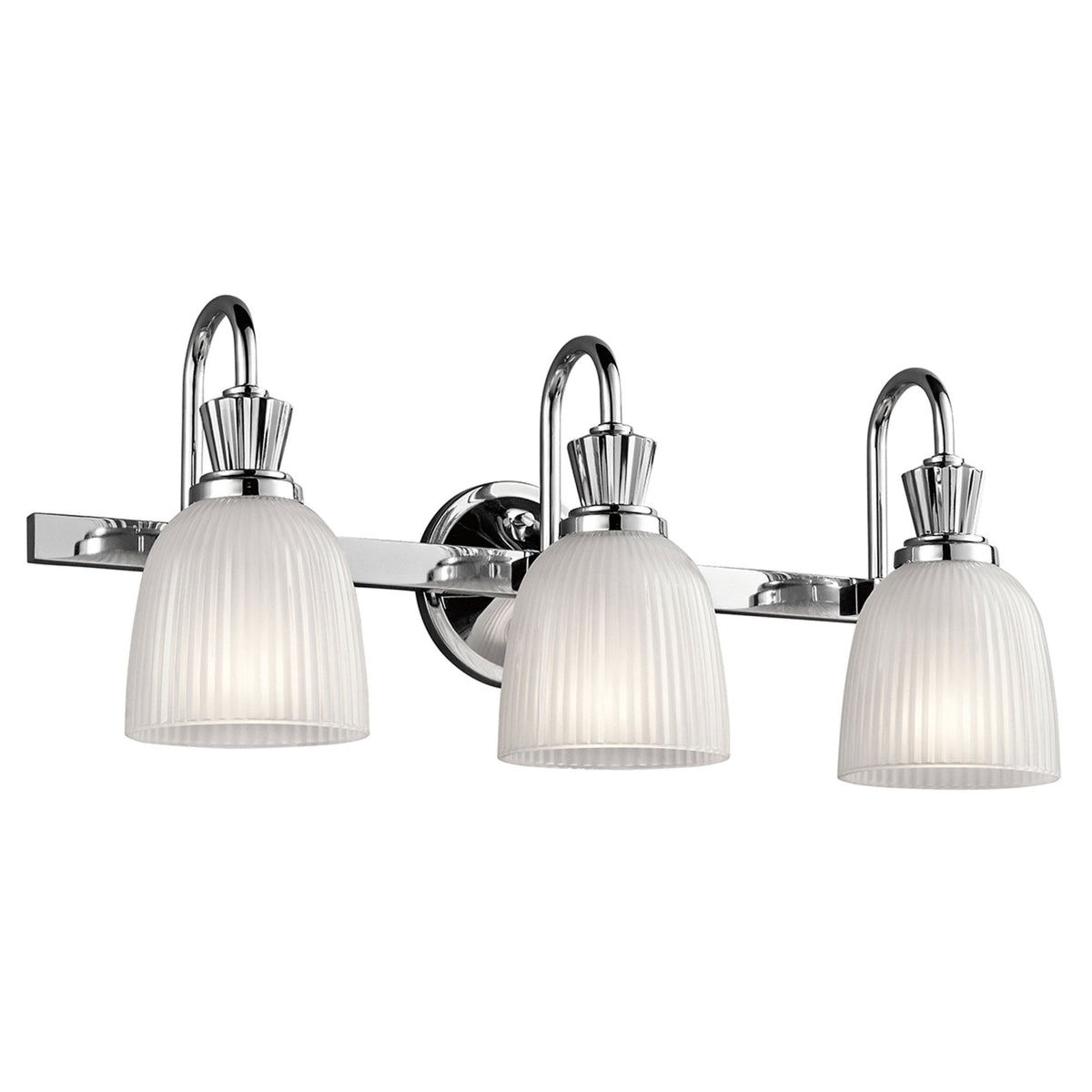 Cora Triple IP44 Wall Light in Polished Chrome with Ribbed Opal Etched Glass Shades